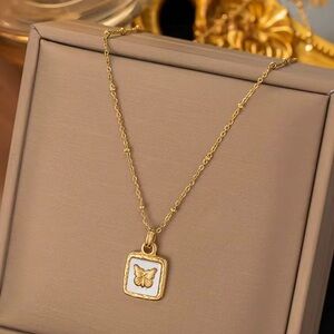 Anthropologie Swell Gold Square Butterfly Pendant Necklace